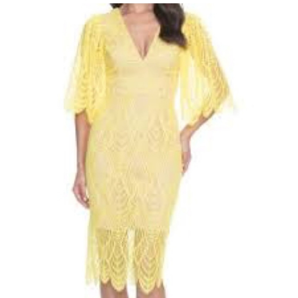 XS Dress The Population Mia Lace Scalloped Dress in Dandelion Yellow